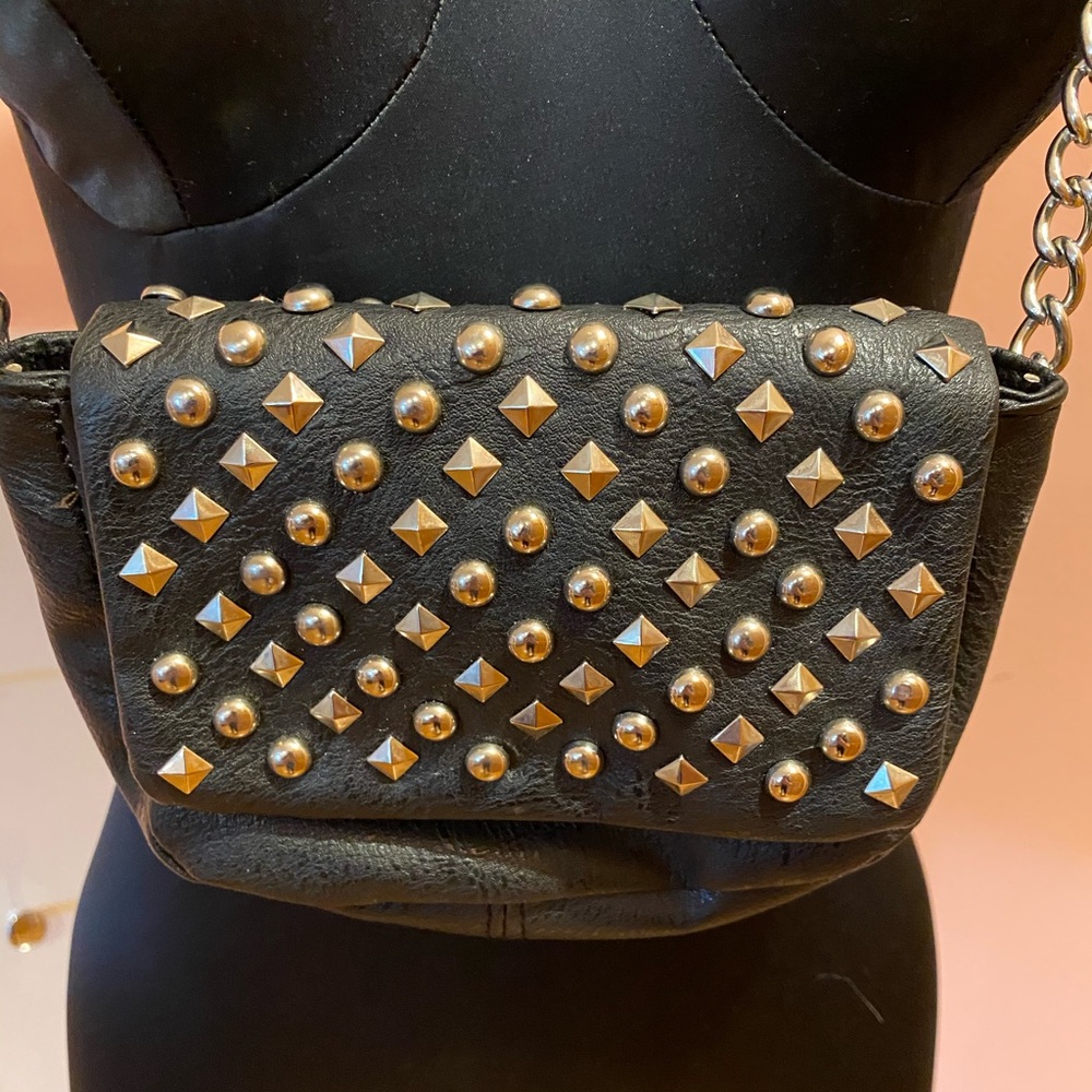 Silver Studded Black Crossbody Purse